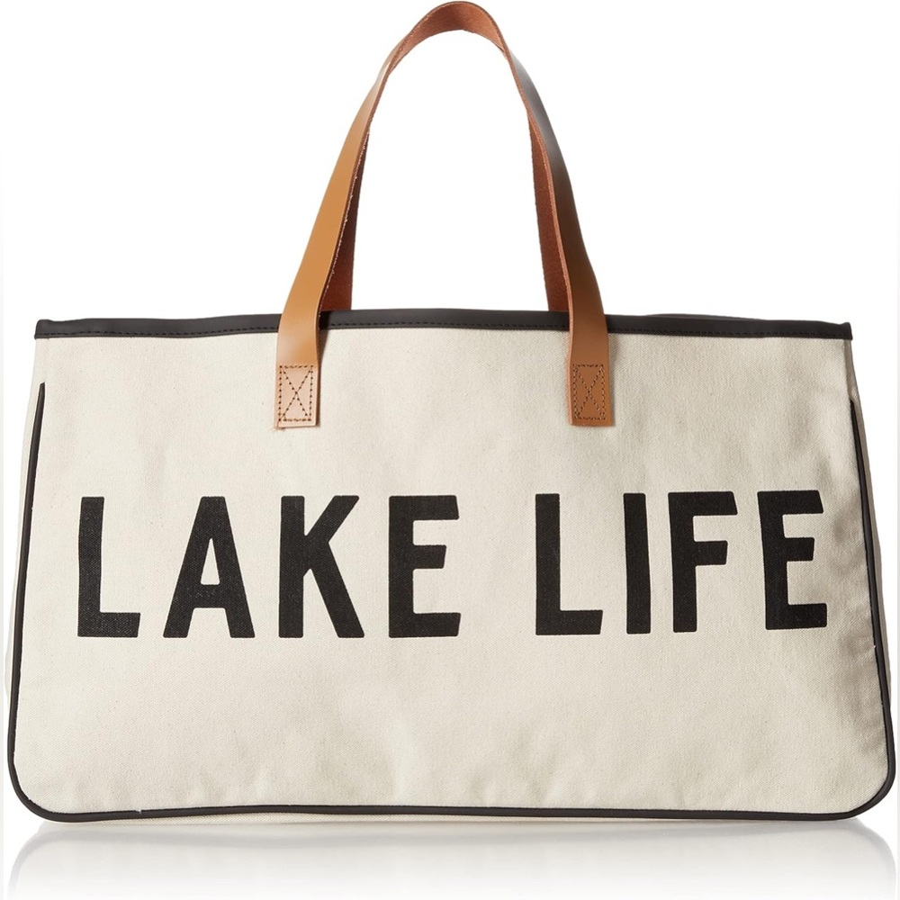 Santa Barbara Design Lake Life Canvas Tote Leather Handles Large Beach Bag‎ New